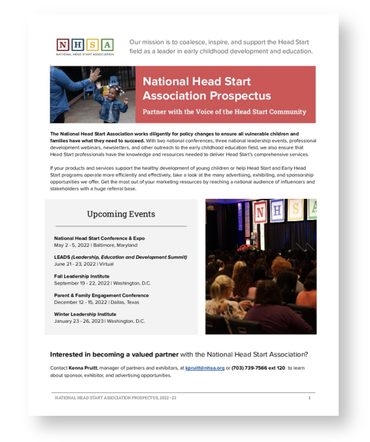 Download NHSA's FY22 Sales Prospectus to learn more about sponsorship, exhibit, and advertising opportunities.