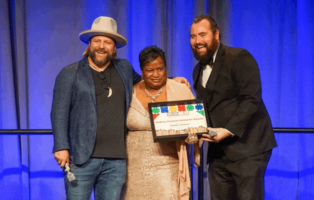 Photo of Natalie Hankins receiving NHSA's 2022 Aubrey Puckett Award