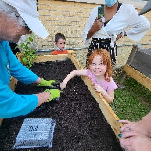 Children at Taconi Head Start work in the Herb and Vegetable Garden and sample green onions 2
